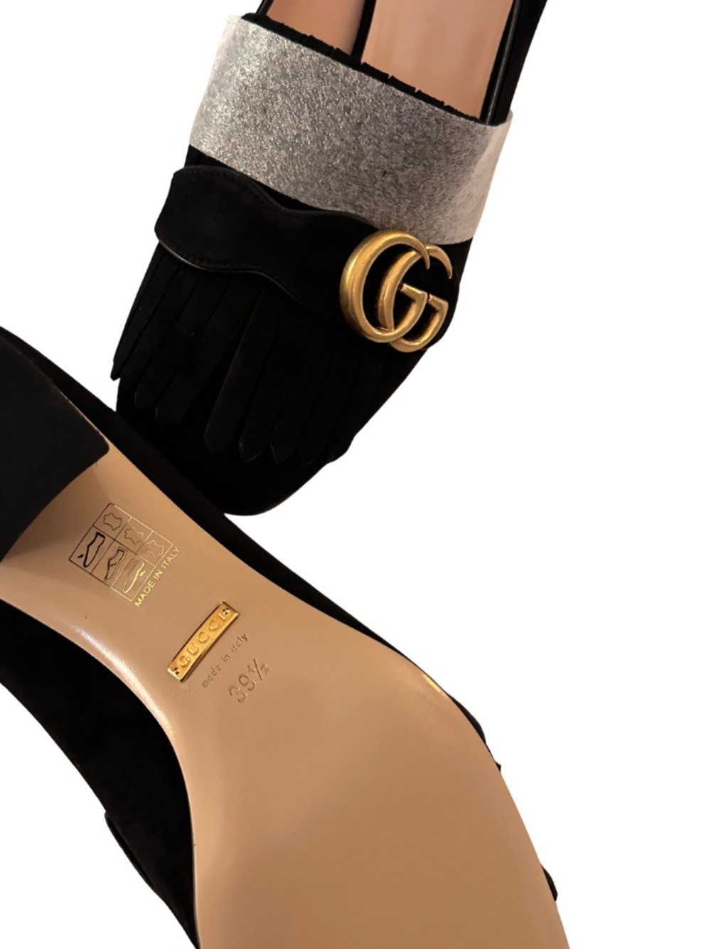 NEW Gucci Marmont Black Fringe Suede Heels - Women's 39.5 - Picture 8 of 8